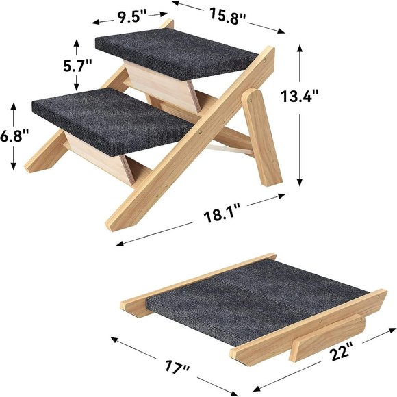 RunLexi | Dog | Pet Stairssteps 2in Foldable Wood Dog Ramp With Nonslip ...